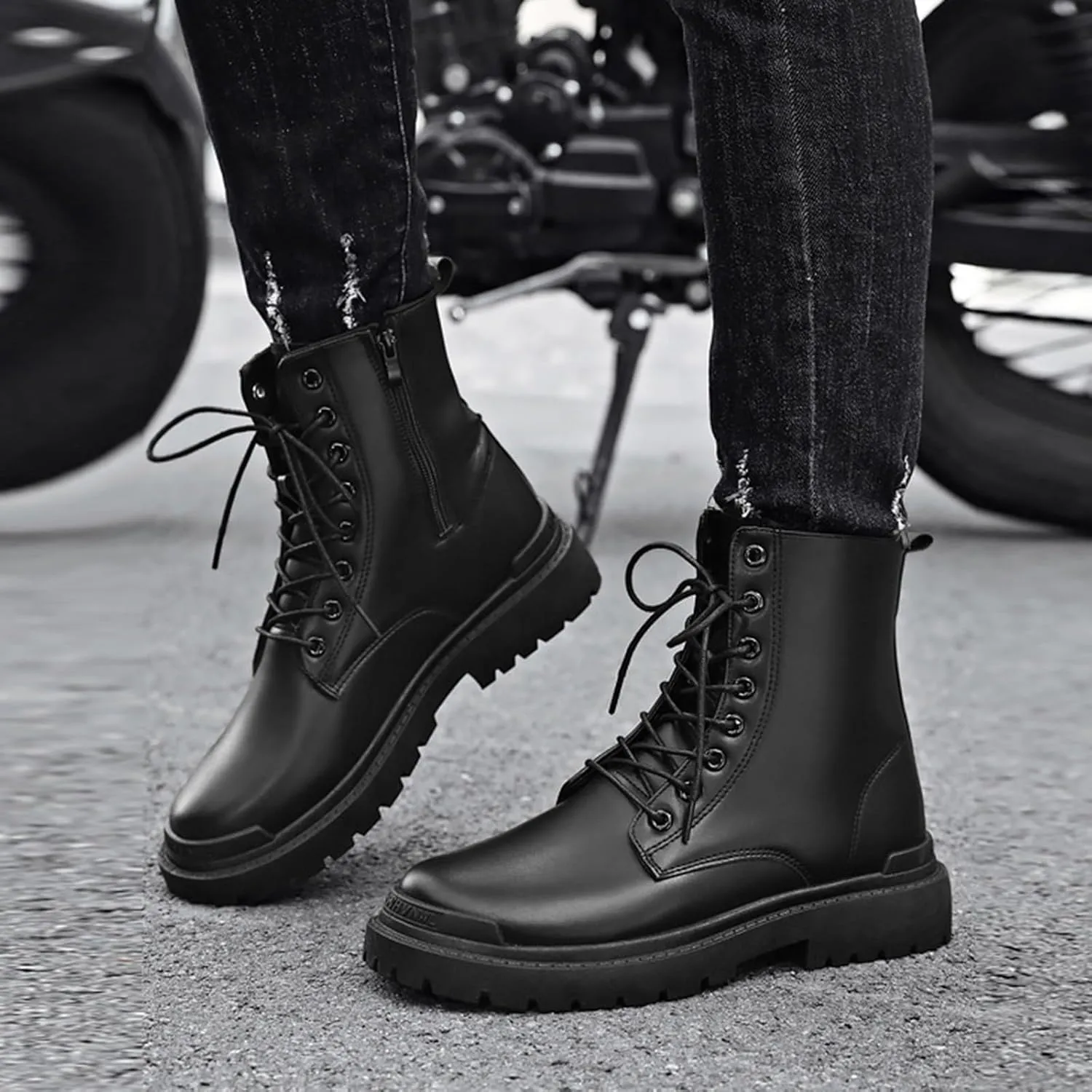 Men's Boots High Top Water Proof Round Toe Laced Up Casual Shoes Trendy and Versatile Vintage Leather British Stylish Breathable Comfortable Leisure Ankle Boots
