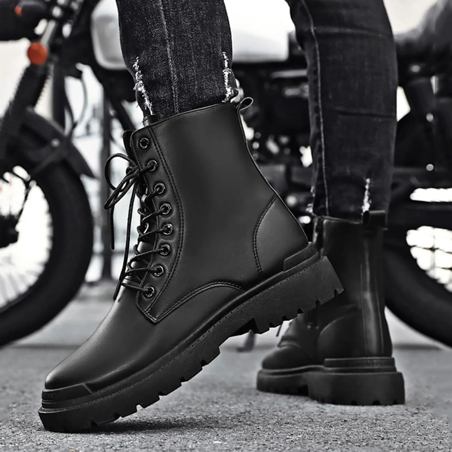 Men's Boots High Top Water Proof Round Toe Laced Up Casual Shoes Trendy and Versatile Vintage Leather British Stylish Breathable Comfortable Leisure Ankle Boots