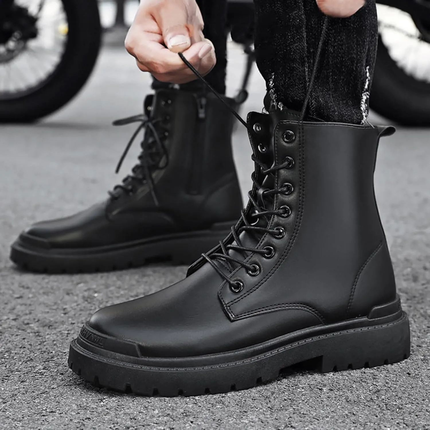 Men's Boots High Top Water Proof Round Toe Laced Up Casual Shoes Trendy and Versatile Vintage Leather British Stylish Breathable Comfortable Leisure Ankle Boots