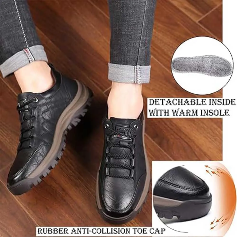 Men's Casual Leather Handmade Non-Slip Arch Support Loafers, Lightweight Hiking and Waking Trainers Fashion Comfortable Safety Shoes Steel Toe Boots for Men