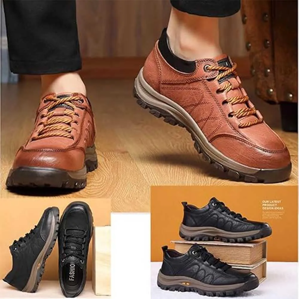 Men's Casual Leather Handmade Non-Slip Arch Support Loafers, Lightweight Hiking and Waking Trainers Fashion Comfortable Safety Shoes Steel Toe Boots for Men