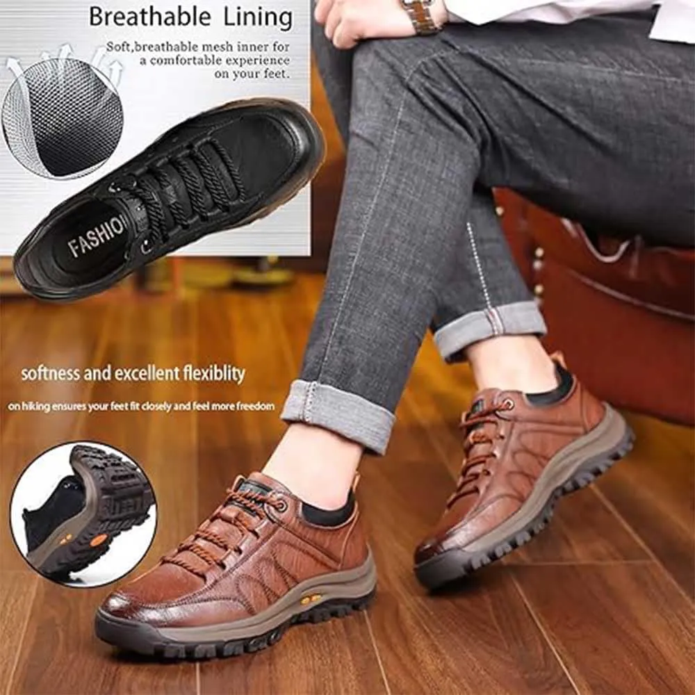 Men's Casual Leather Handmade Non-Slip Arch Support Loafers, Lightweight Hiking and Waking Trainers Fashion Comfortable Safety Shoes Steel Toe Boots for Men