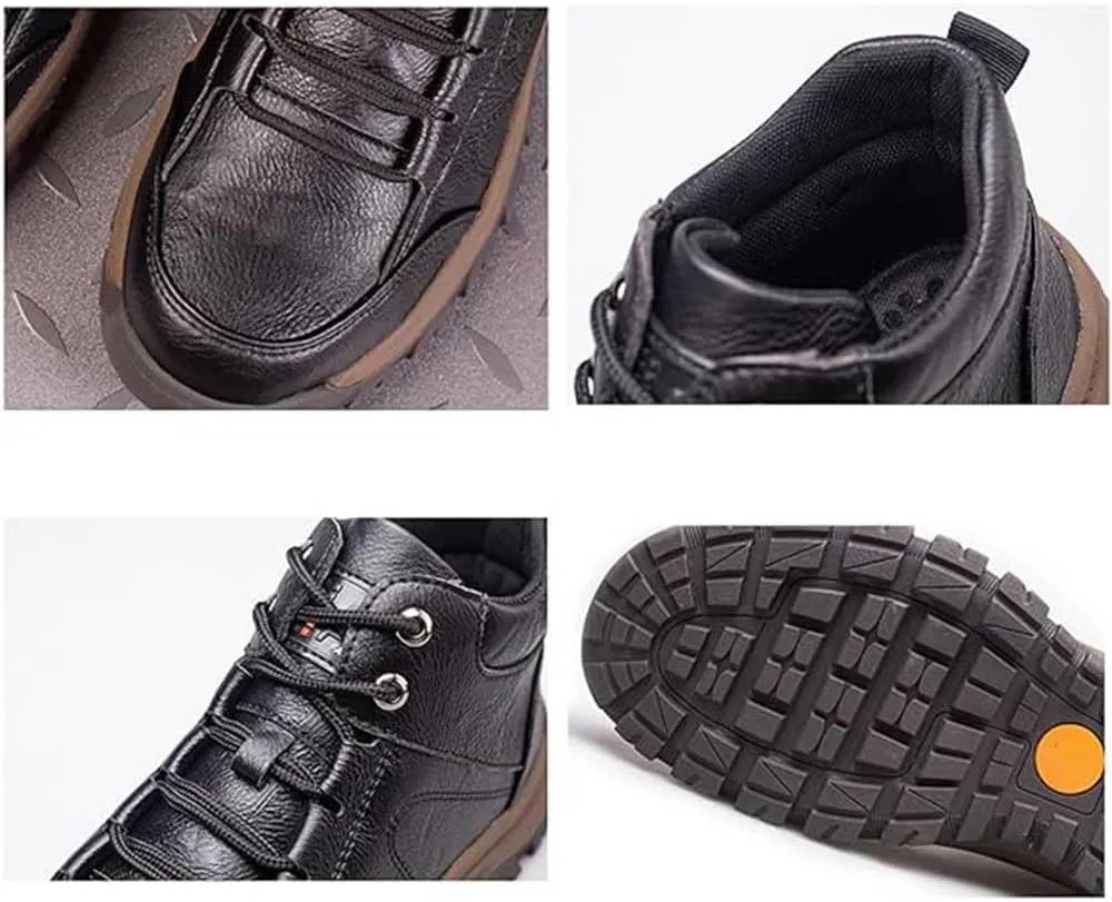 Men's Casual Leather Handmade Non-Slip Arch Support Loafers, Lightweight Hiking and Waking Trainers Fashion Comfortable Safety Shoes Steel Toe Boots for Men