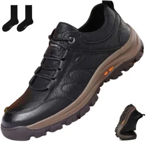 Men's Casual Leather Handmade Non-Slip Arch Support Loafers, Lightweight Hiking and Waking Trainers Fashion Comfortable Safety Shoes Steel Toe Boots for Men