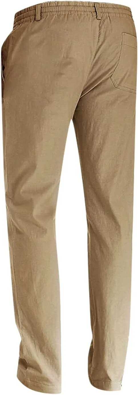 Mens Casual Pants Elastic Waist Drawstring Chino Pants Fashion Lightweight Pants Tapered Twill Trousers with Pockets