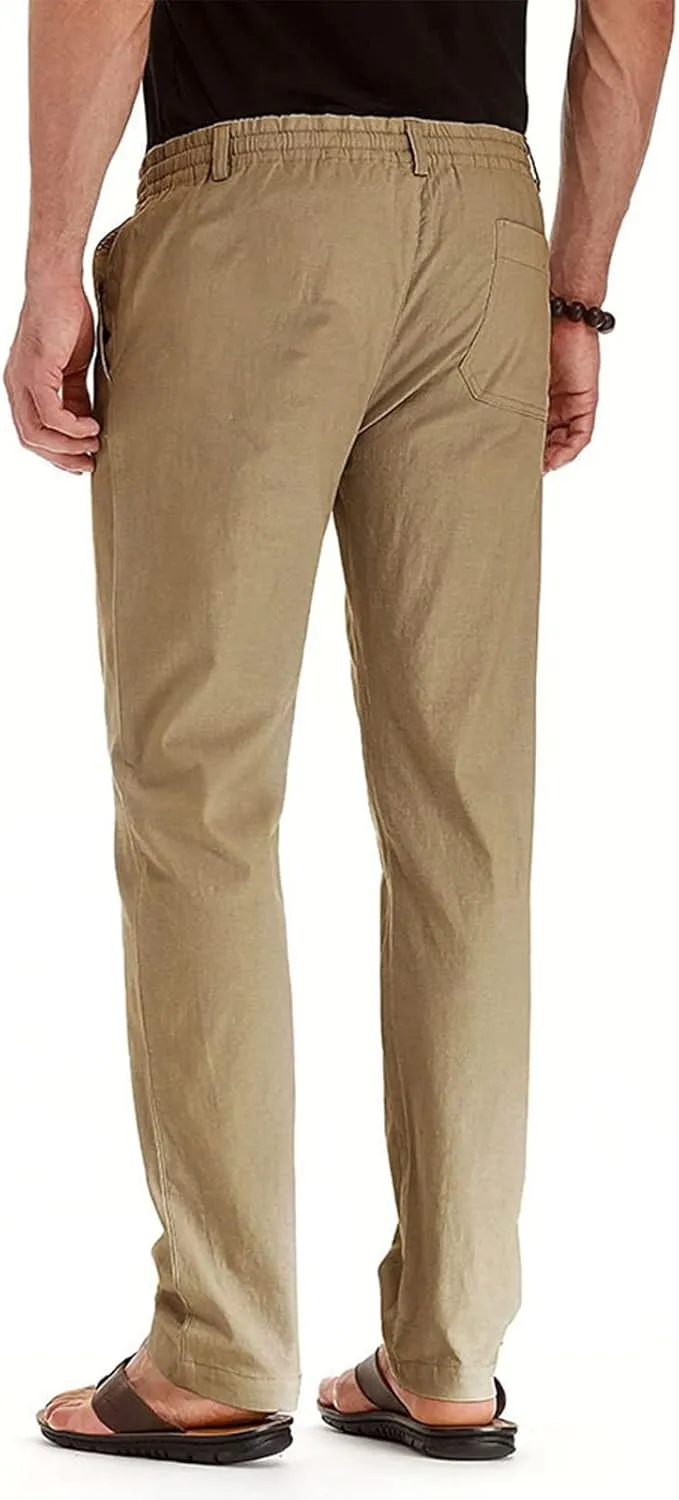 Mens Casual Pants Elastic Waist Drawstring Chino Pants Fashion Lightweight Pants Tapered Twill Trousers with Pockets