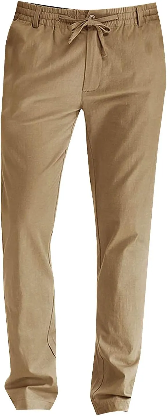 Mens Casual Pants Elastic Waist Drawstring Chino Pants Fashion Lightweight Pants Tapered Twill Trousers with Pockets