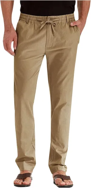Mens Casual Pants Elastic Waist Drawstring Chino Pants Fashion Lightweight Pants Tapered Twill Trousers with Pockets