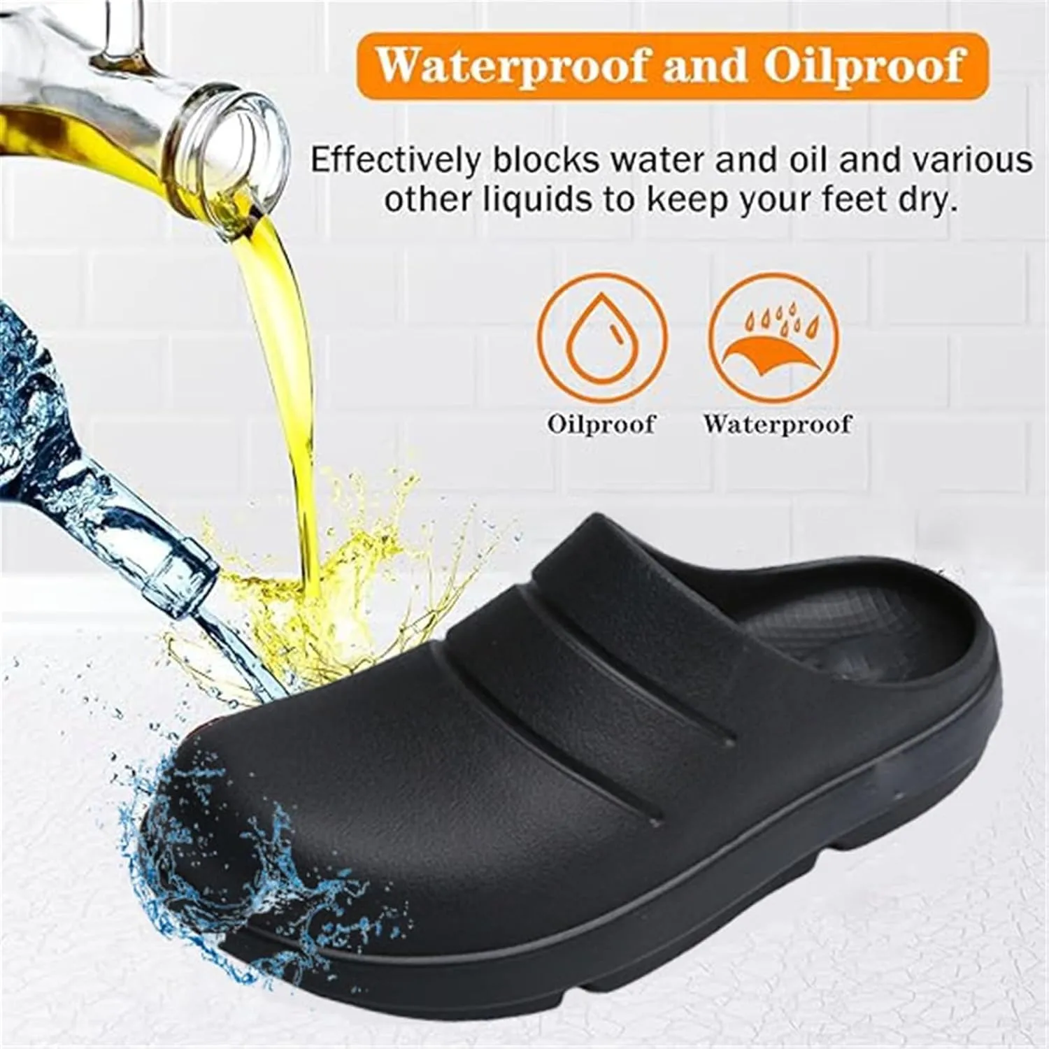 Men's Comfortable Breathable Slip-On Arch Support Non Slip Chef Work Shoes, Waterproof Oil-Resistant Shock Absorbing Kitchen Garden Shoes, for Kitchen, Nurse, Camping and Yard Work