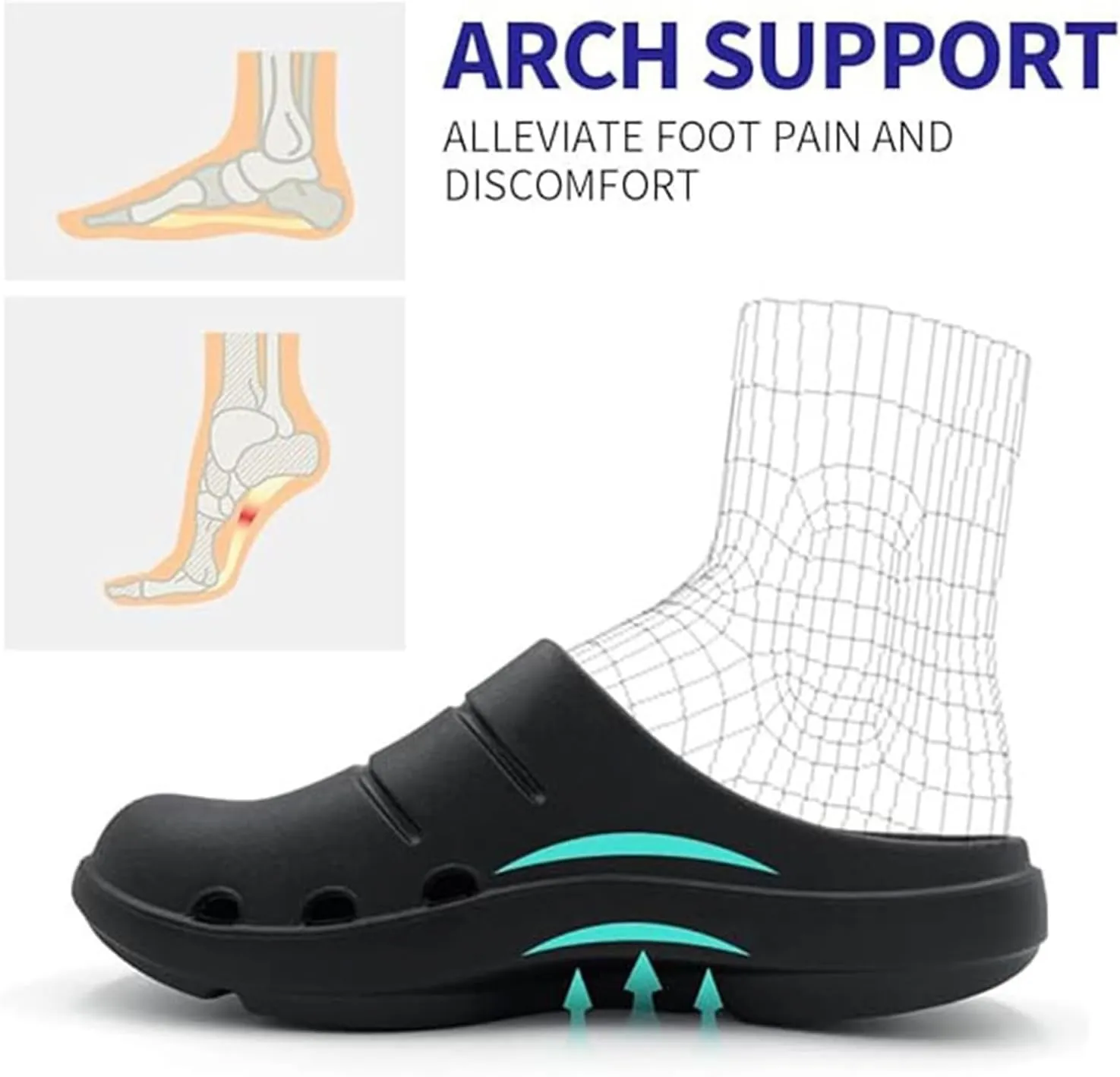 Men's Comfortable Breathable Slip-On Arch Support Non Slip Chef Work Shoes, Waterproof Oil-Resistant Shock Absorbing Kitchen Garden Shoes, for Kitchen, Nurse, Camping and Yard Work