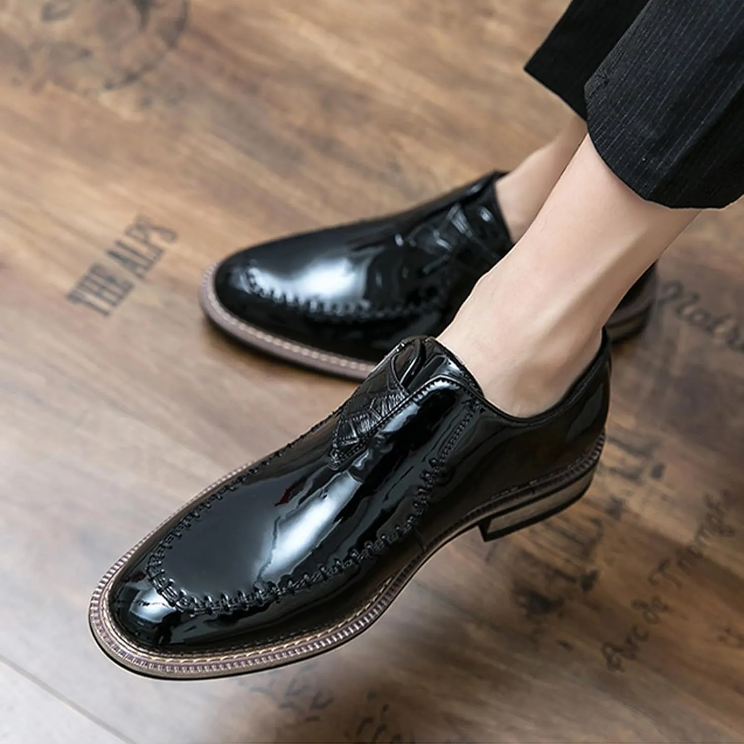 Men's Dress Shoes Single Monk Strap Comfort Non-Slip Leather Walking Shoes Business Wedding Party Dress Shoes Slip-On Loafer
