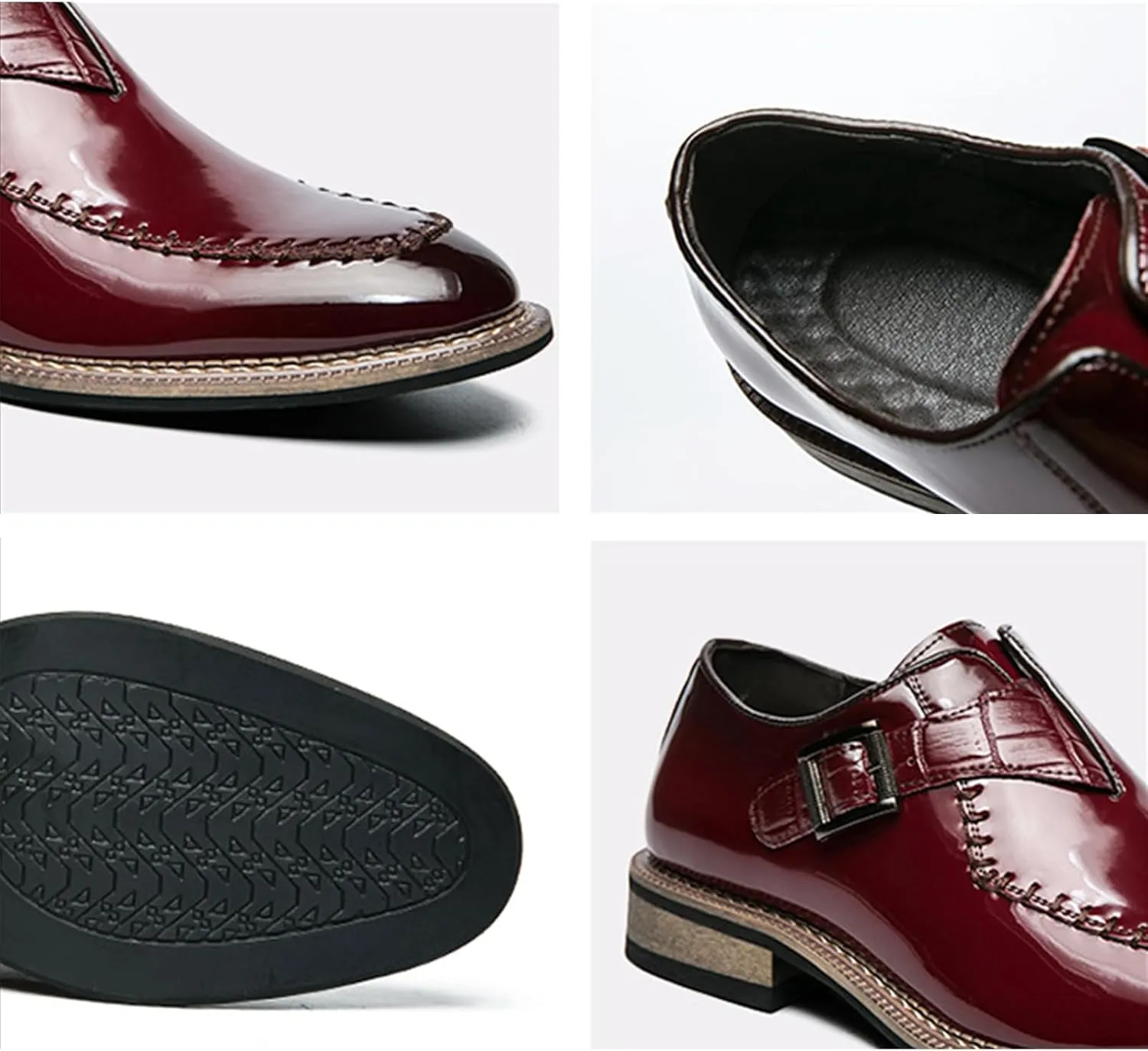 Men's Dress Shoes Single Monk Strap Comfort Non-Slip Leather Walking Shoes Business Wedding Party Dress Shoes Slip-On Loafer