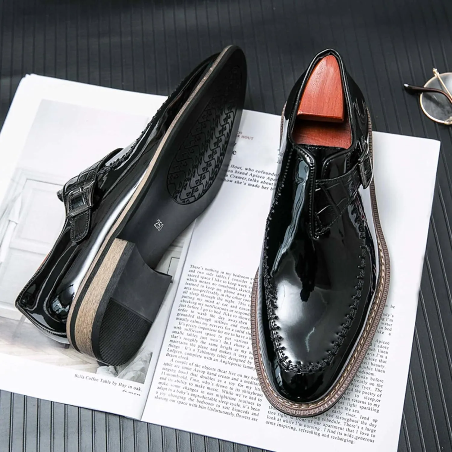 Men's Dress Shoes Single Monk Strap Comfort Non-Slip Leather Walking Shoes Business Wedding Party Dress Shoes Slip-On Loafer