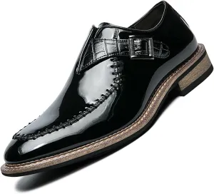 Men's Dress Shoes Single Monk Strap Comfort Non-Slip Leather Walking Shoes Business Wedding Party Dress Shoes Slip-On Loafer