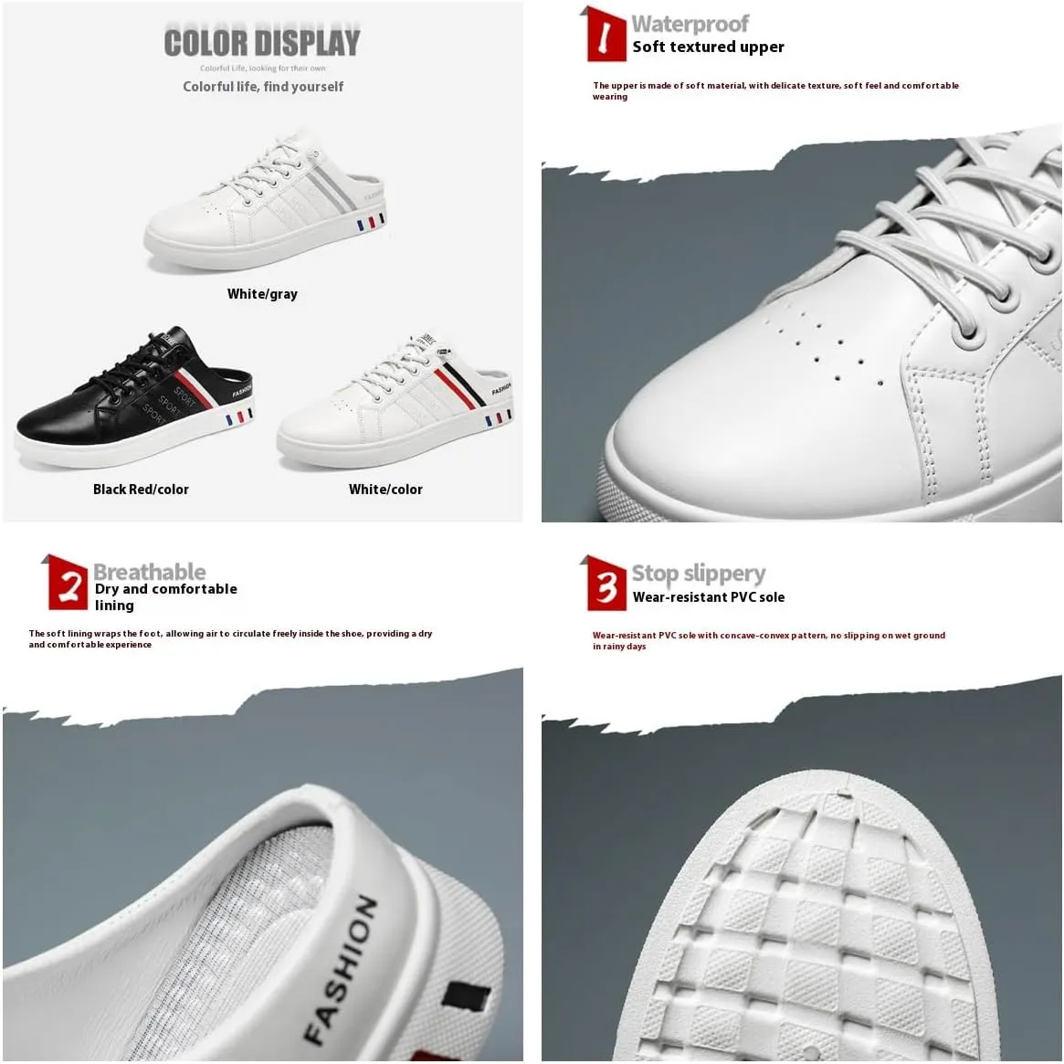 Men's Flat Mule Sneakers, Slip on Backless Casual Lazy Shoes, Half Closed Toe Breathable Walking Daily Footwear