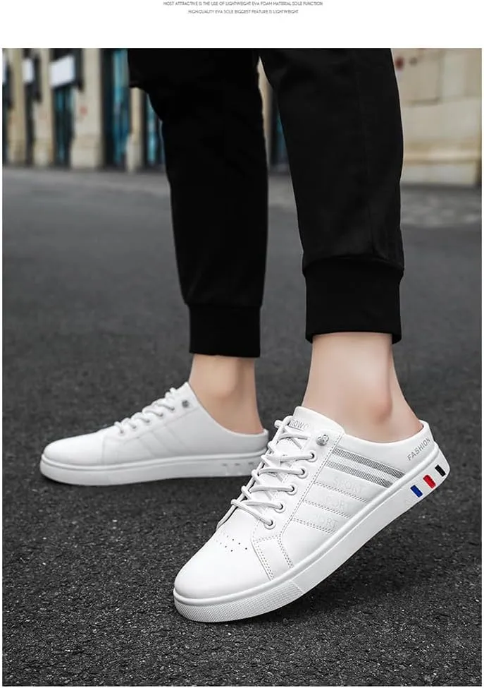 Men's Flat Mule Sneakers, Slip on Backless Casual Lazy Shoes, Half Closed Toe Breathable Walking Daily Footwear