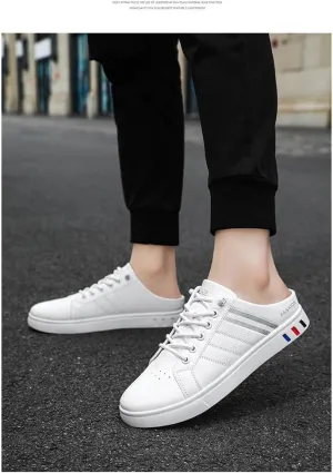 Men's Flat Mule Sneakers, Slip on Backless Casual Lazy Shoes, Half Closed Toe Breathable Walking Daily Footwear