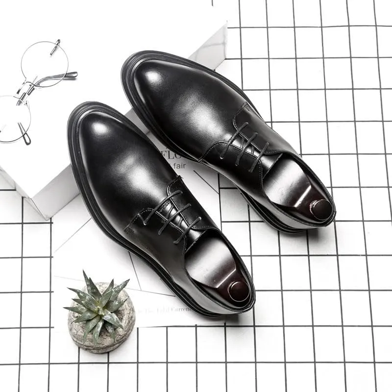 Mens Formal Lace Up Oxford Dress Shoes French Leather Brogue Orthopedic Comfort Non Slip Shoes