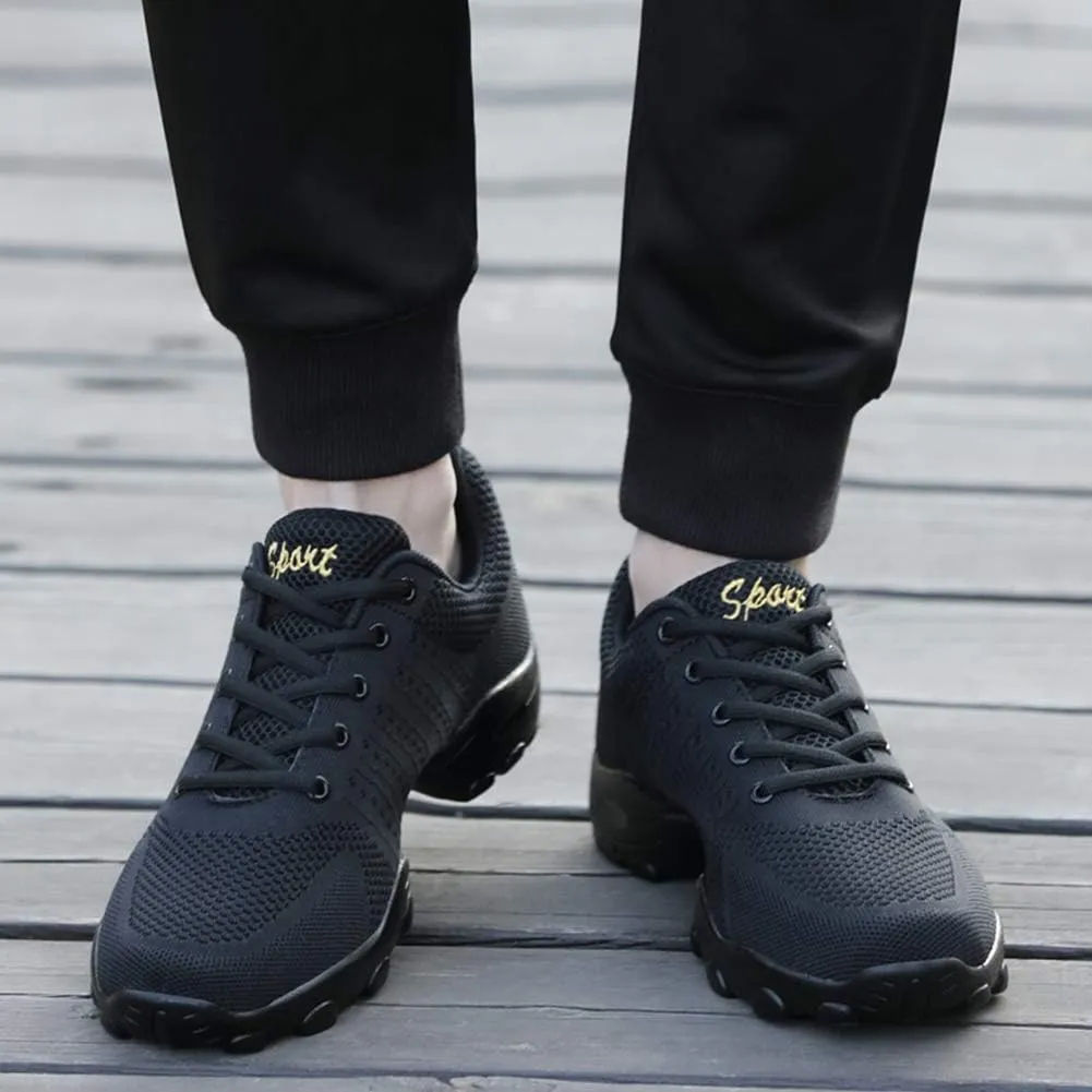 Men's Lace-up Dance Sneakers -Breathable Synthetic mesh -Split Sole Athletic Walking Jazz Dance Shoes Platform