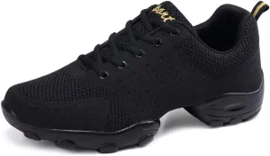 Men's Lace-up Dance Sneakers -Breathable Synthetic mesh -Split Sole Athletic Walking Jazz Dance Shoes Platform