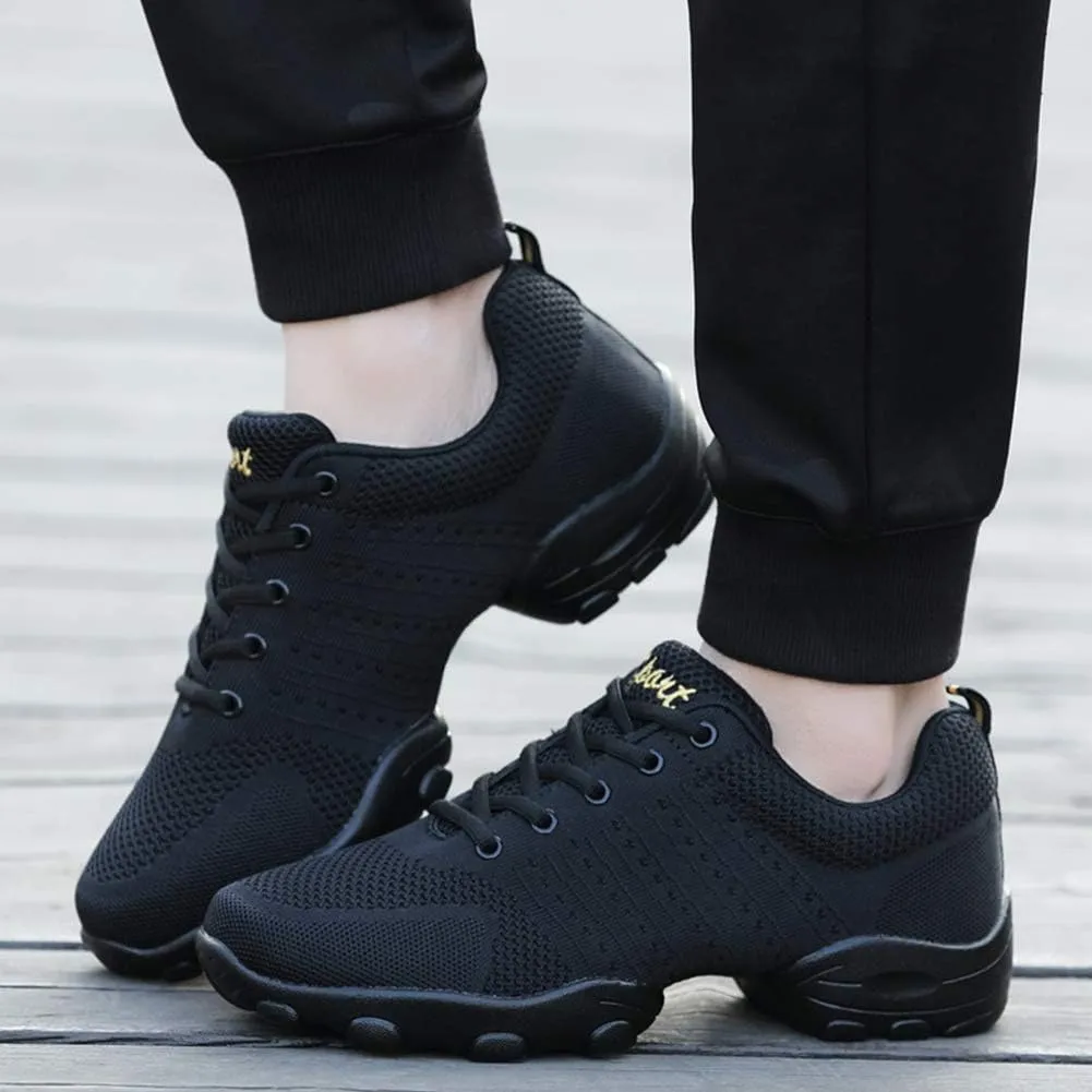 Men's Lace-up Dance Sneakers -Breathable Synthetic mesh -Split Sole Athletic Walking Jazz Dance Shoes Platform