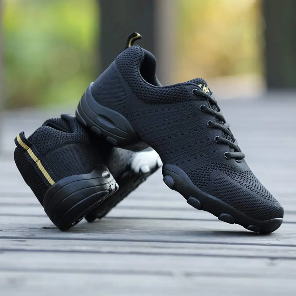 Men's Lace-up Dance Sneakers -Breathable Synthetic mesh -Split Sole Athletic Walking Jazz Dance Shoes Platform