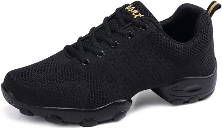 Men's Lace-up Dance Sneakers -Breathable Synthetic mesh -Split Sole Athletic Walking Jazz Dance Shoes Platform