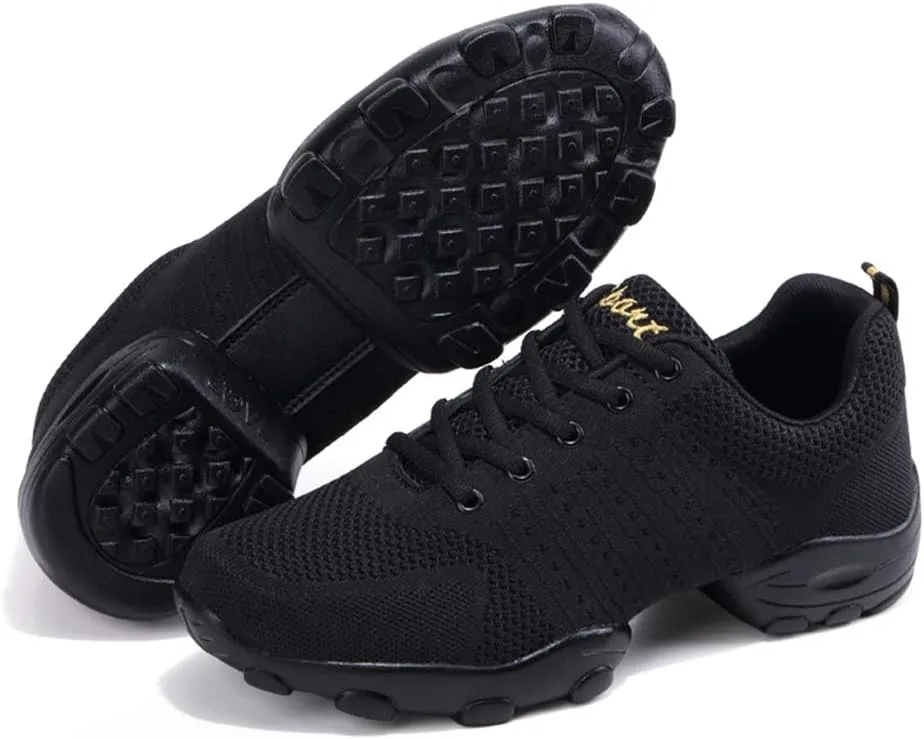 Men's Lace-up Dance Sneakers -Breathable Synthetic mesh -Split Sole Athletic Walking Jazz Dance Shoes Platform