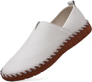 Men's Leather Hand Stitching Slip On Loafers,Fashion Casual Shoes Lightweight Soft Walking Driving Dress Shoe