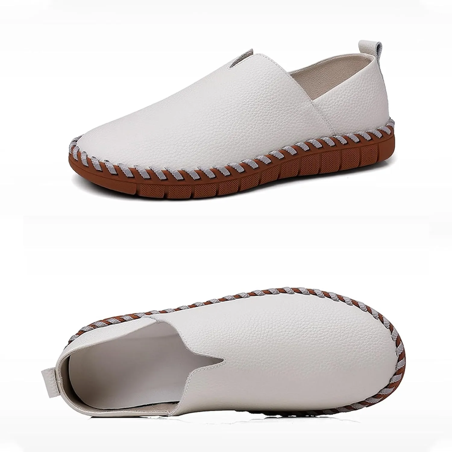 Men's Leather Hand Stitching Slip On Loafers,Fashion Casual Shoes Lightweight Soft Walking Driving Dress Shoe