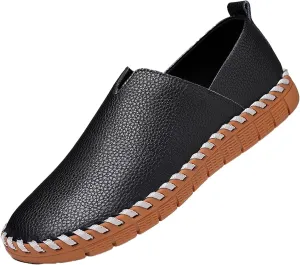 Men's Leather Hand Stitching Slip On Loafers,Fashion Casual Shoes Lightweight Soft Walking Driving Dress Shoe