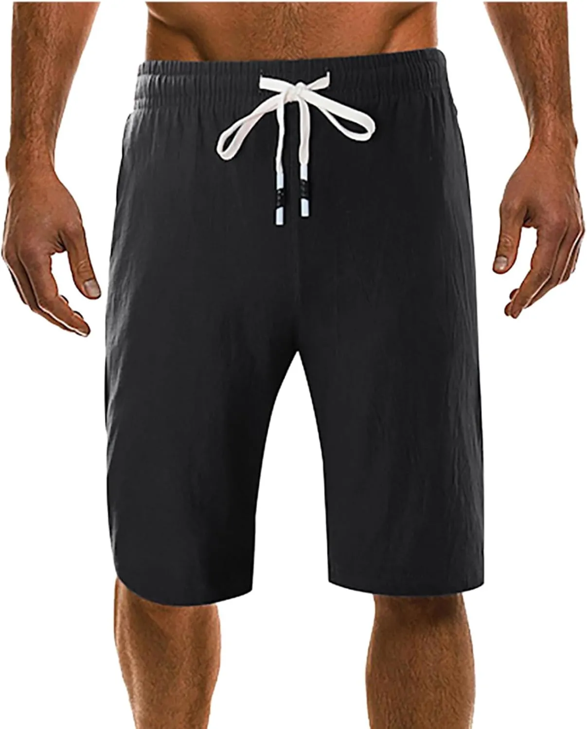 Mens Linen Cotton Shorts 2024 Casual Drawstring Elastic Waist Shorts Summer Beach Vacation Shorts Lightweight Workout Shorts
