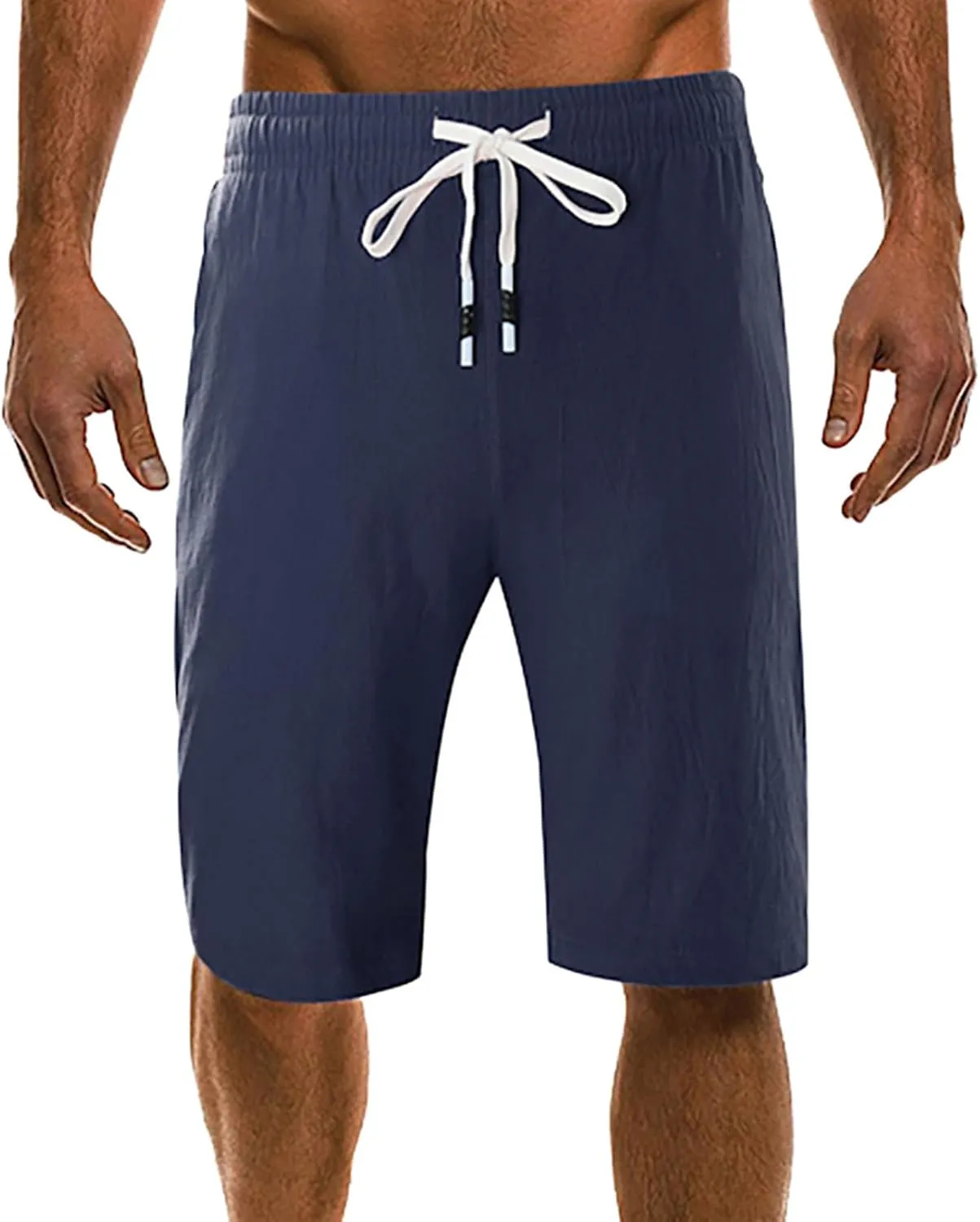 Mens Linen Cotton Shorts 2024 Casual Drawstring Elastic Waist Shorts Summer Beach Vacation Shorts Lightweight Workout Shorts