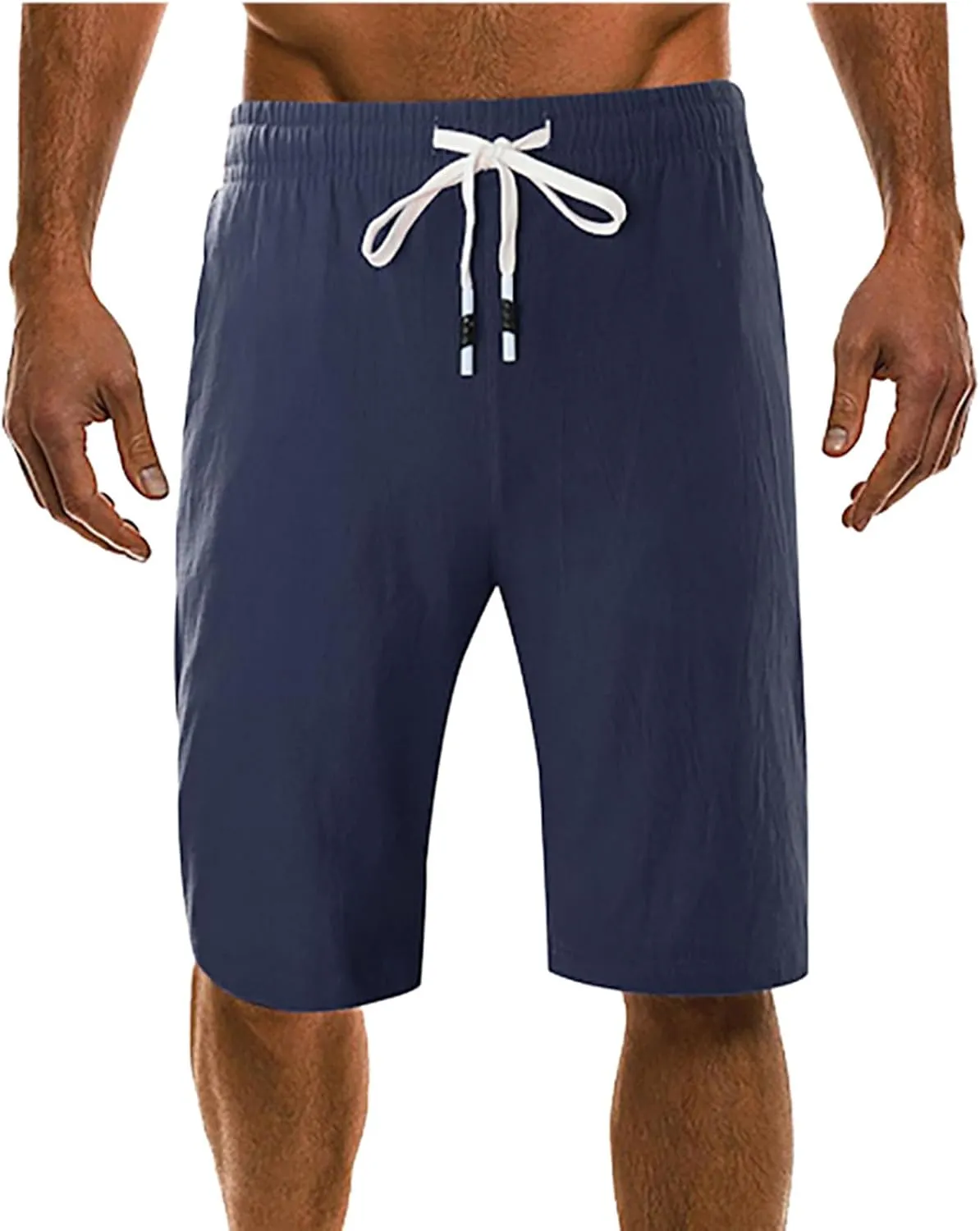 Mens Linen Cotton Shorts 2024 Casual Drawstring Elastic Waist Shorts Summer Beach Vacation Shorts Lightweight Workout Shorts