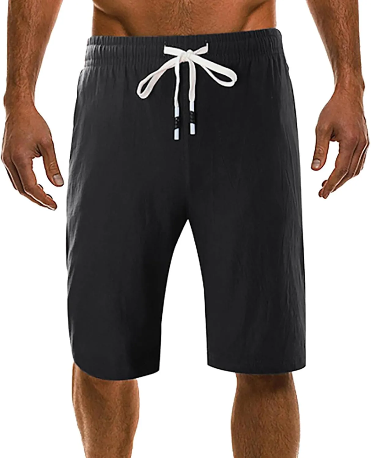 Mens Linen Cotton Shorts 2024 Casual Drawstring Elastic Waist Shorts Summer Beach Vacation Shorts Lightweight Workout Shorts