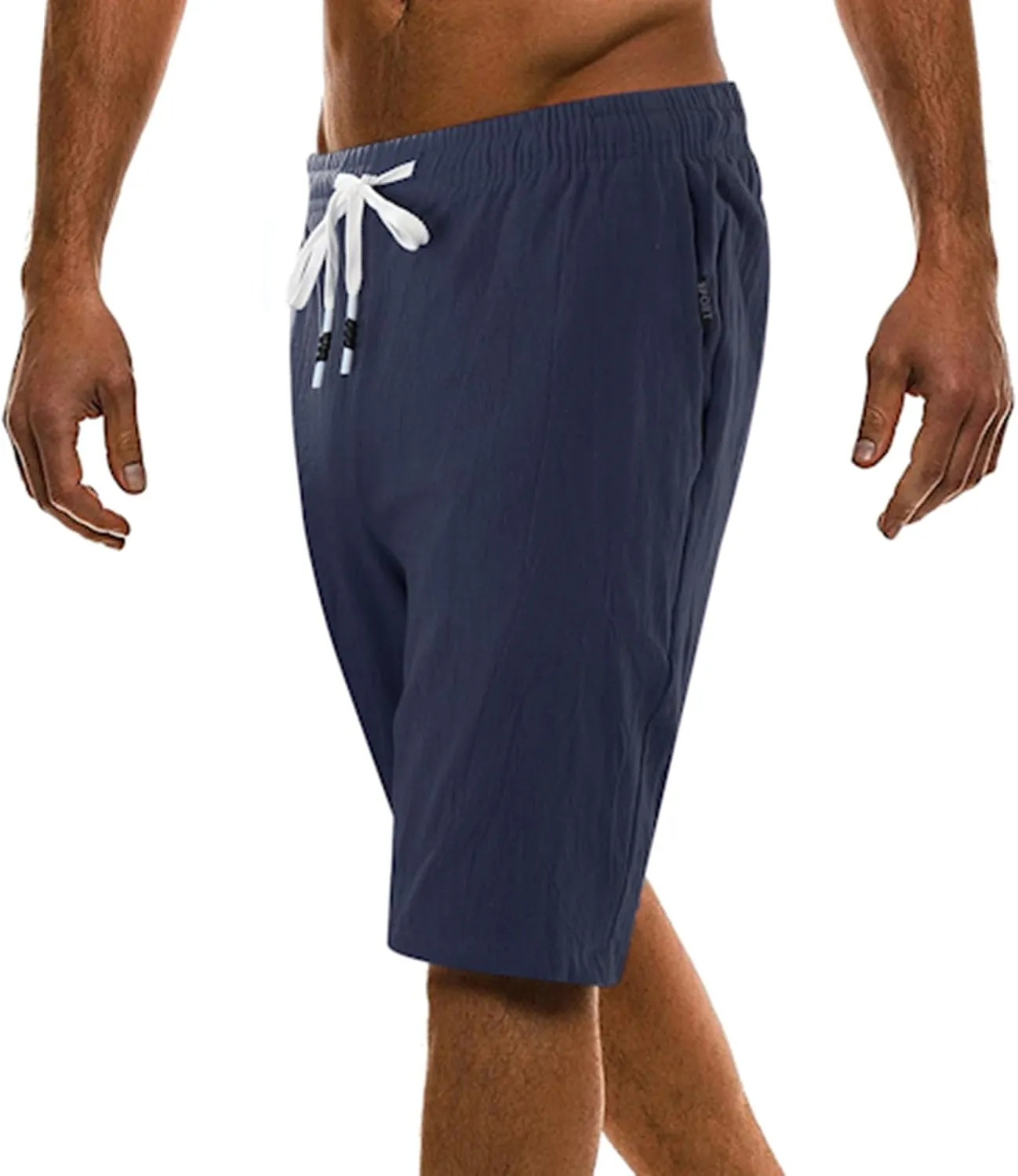 Mens Linen Cotton Shorts 2024 Casual Drawstring Elastic Waist Shorts Summer Beach Vacation Shorts Lightweight Workout Shorts