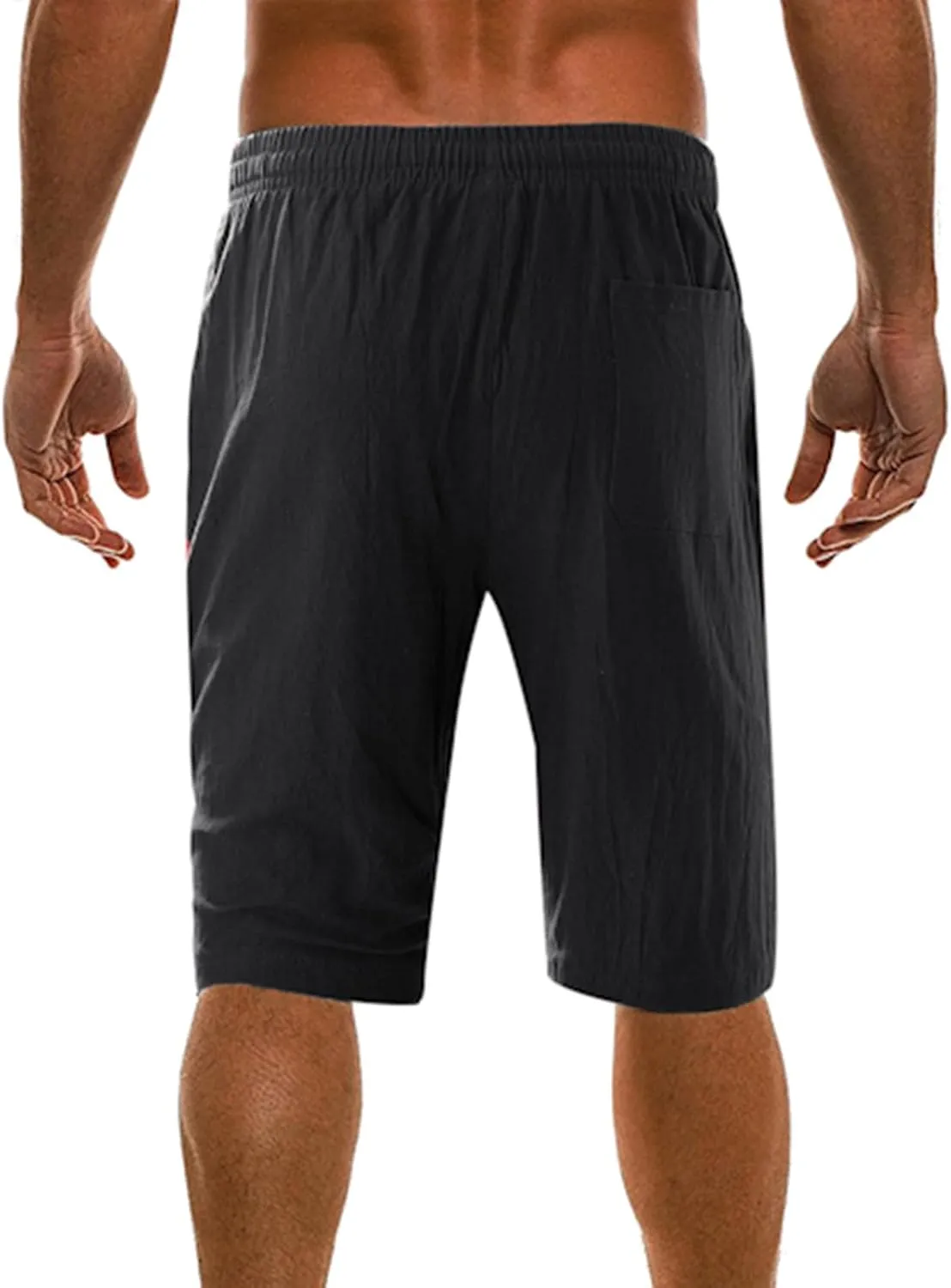 Mens Linen Cotton Shorts 2024 Casual Drawstring Elastic Waist Shorts Summer Beach Vacation Shorts Lightweight Workout Shorts