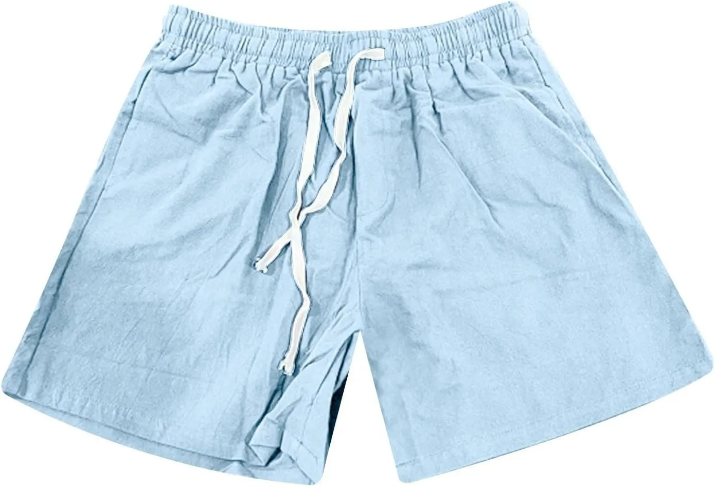 Men's Linen Cotton Shorts Casual Elastic Waist Drawstring Vacation Summer Beach Shorts with Pockets