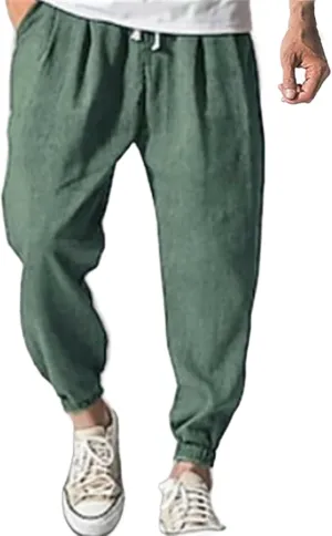 Men's Linen Pants Straight-Legs Wide Leg Lightweight Loose fit Elastic Waist Pant Fashion Summer Beach Baggy Trouser