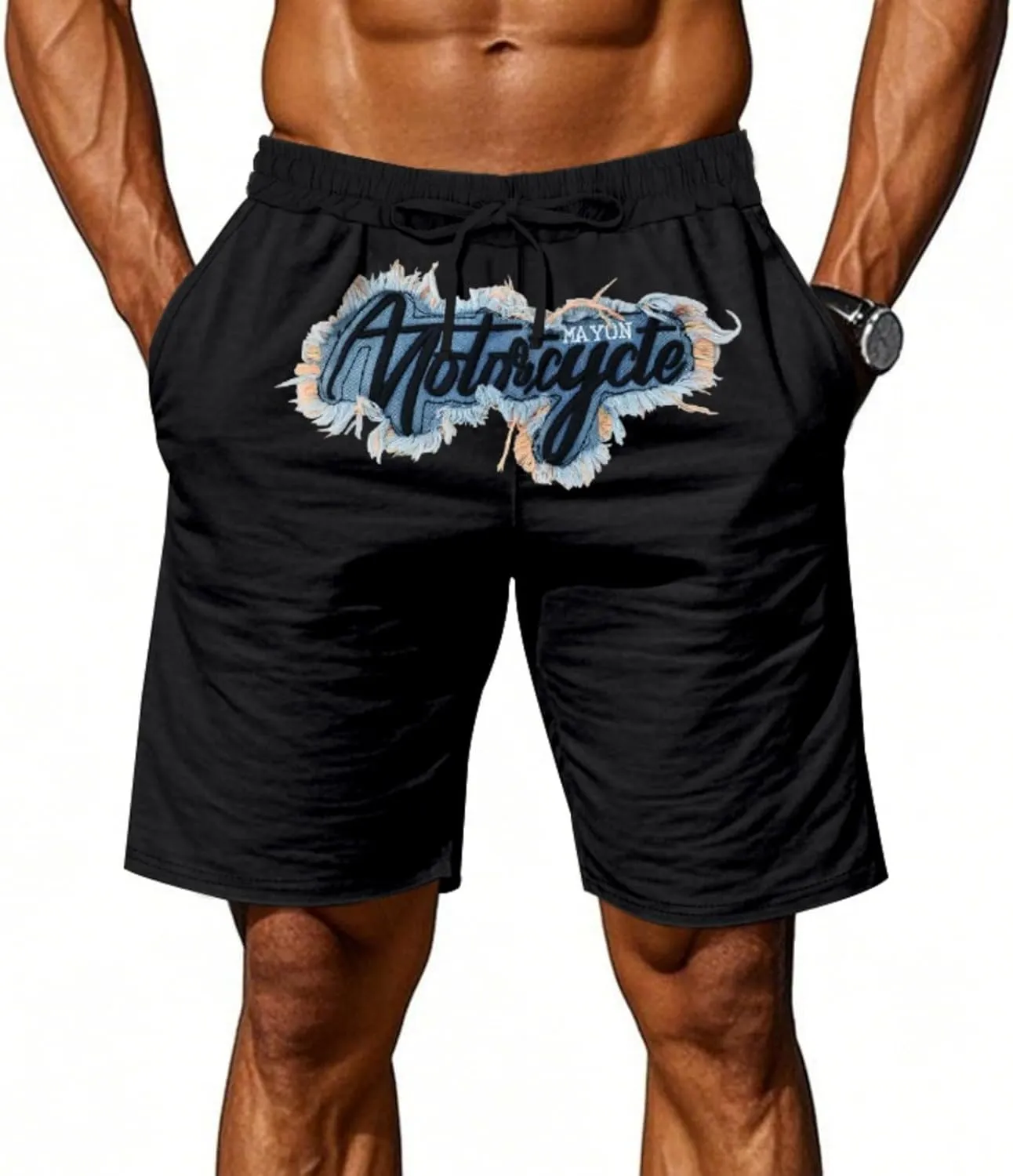 Mens Linen Shorts Flat Front Casual Elastic Waist Drawstring Summer Beach Shorts with Pocket
