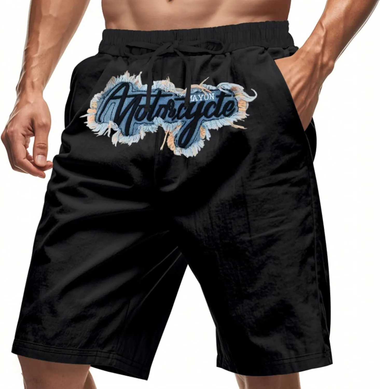 Mens Linen Shorts Flat Front Casual Elastic Waist Drawstring Summer Beach Shorts with Pocket