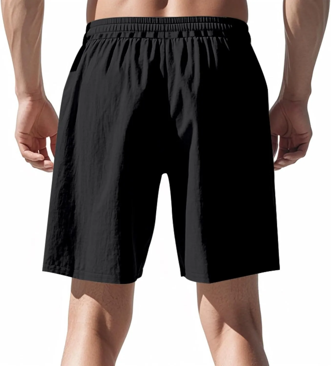 Mens Linen Shorts Flat Front Casual Elastic Waist Drawstring Summer Beach Shorts with Pocket
