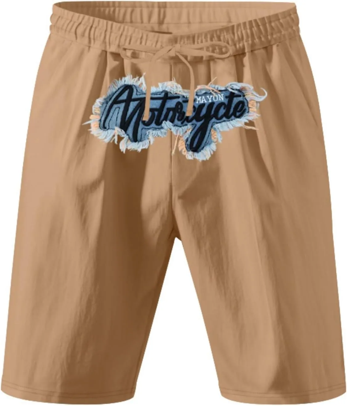 Mens Linen Shorts Flat Front Casual Elastic Waist Drawstring Summer Beach Shorts with Pocket