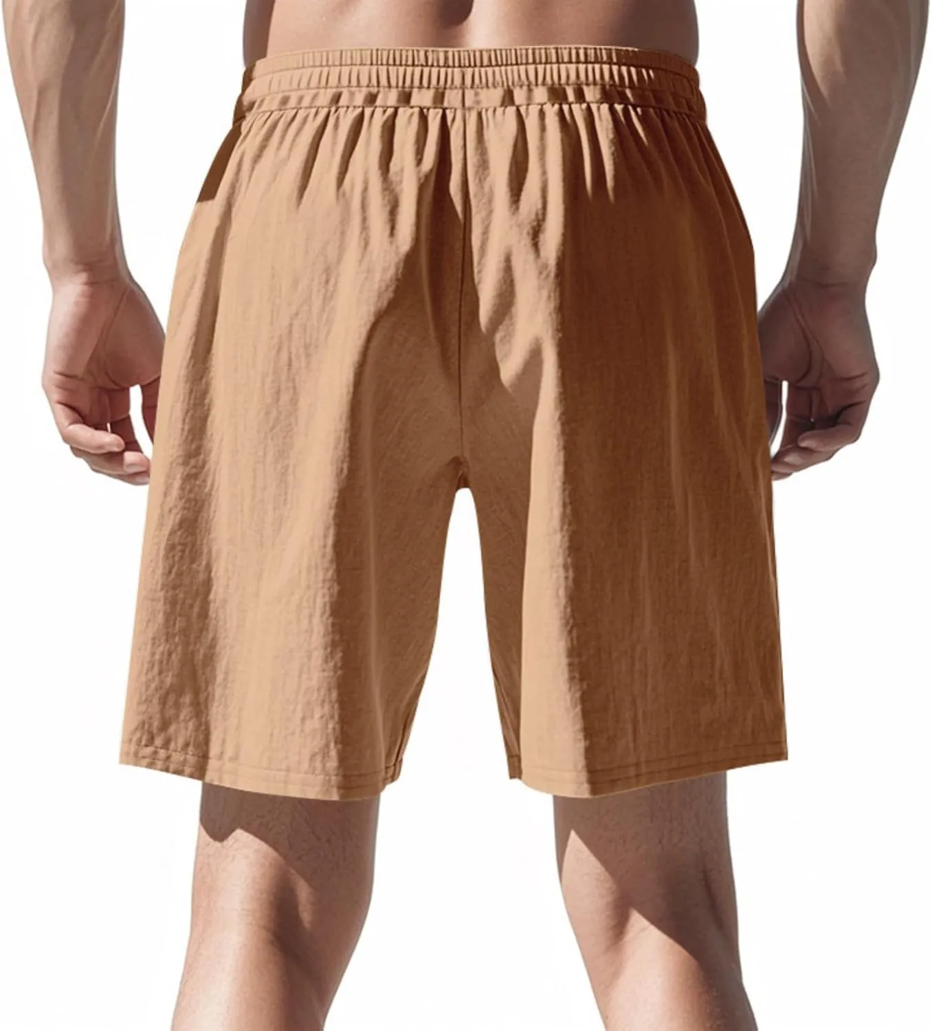 Mens Linen Shorts Flat Front Casual Elastic Waist Drawstring Summer Beach Shorts with Pocket