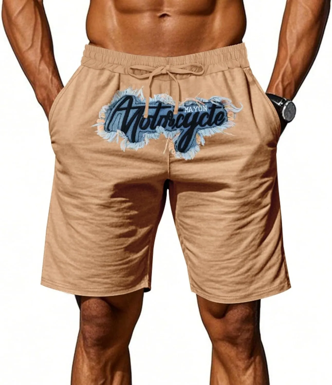 Mens Linen Shorts Flat Front Casual Elastic Waist Drawstring Summer Beach Shorts with Pocket
