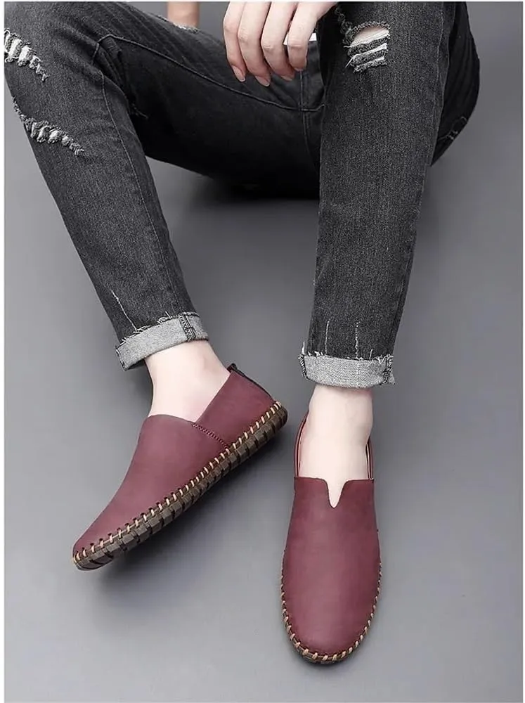 Men's Loafers Shoes Vegan Leather Stitching Details Comfortable Lightweight Slip Sole Walking Shoes