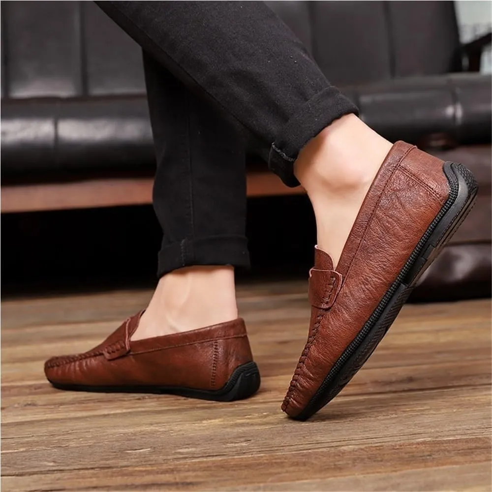 Mens Loafers Vegan Leather Round Toe Comfortable Flexible Anti Walking Shoes Party Casual Solid Color Slip On