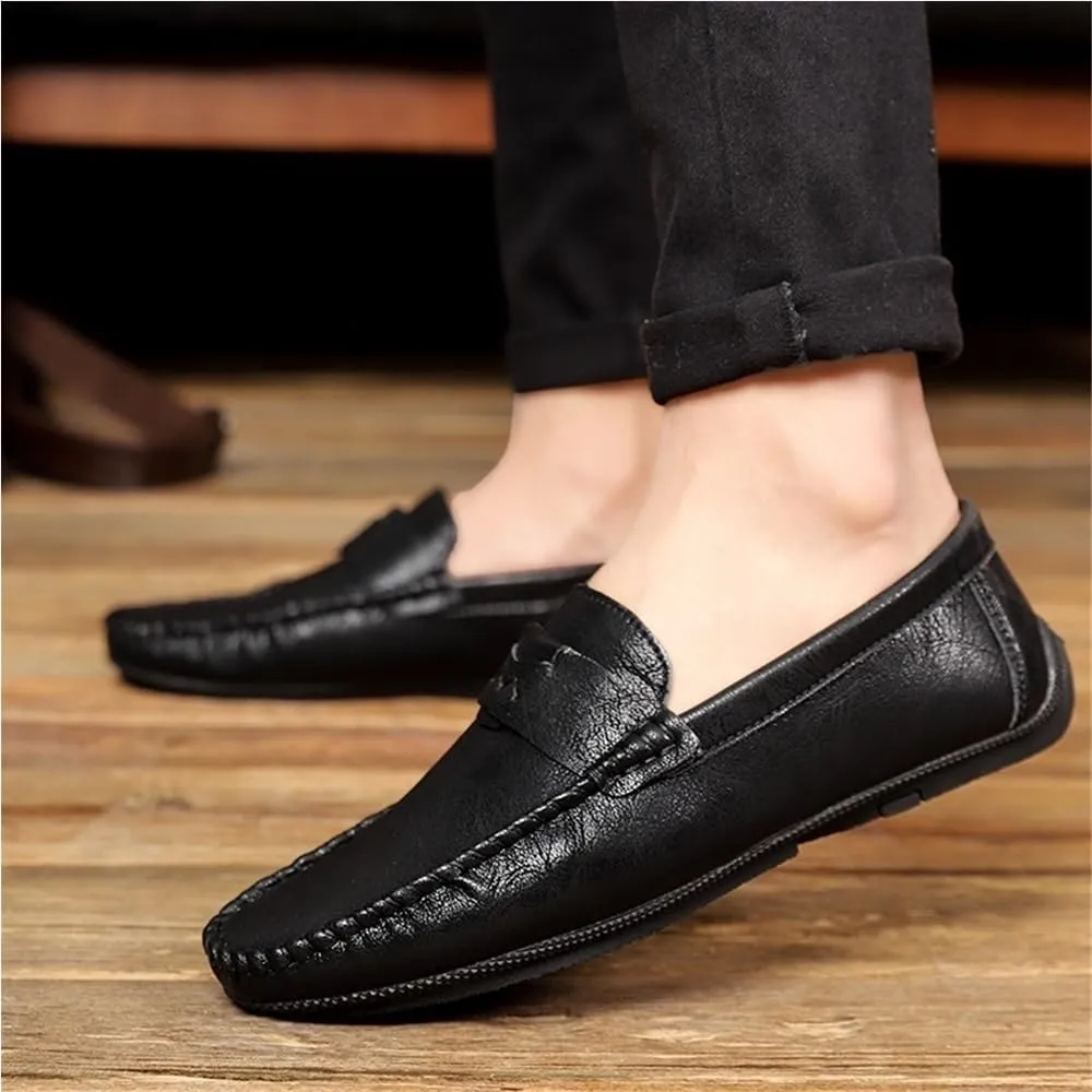 Mens Loafers Vegan Leather Round Toe Comfortable Flexible Anti Walking Shoes Party Casual Solid Color Slip On