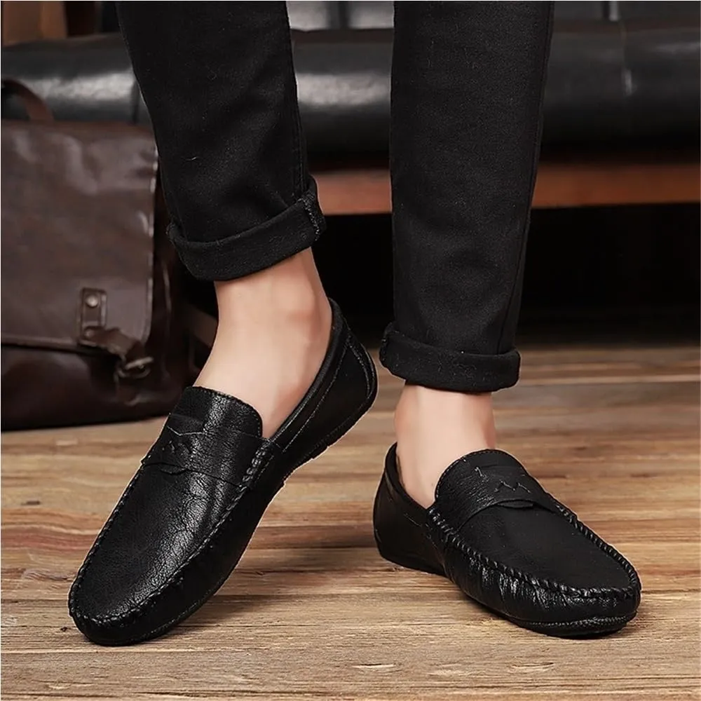 Mens Loafers Vegan Leather Round Toe Comfortable Flexible Anti Walking Shoes Party Casual Solid Color Slip On