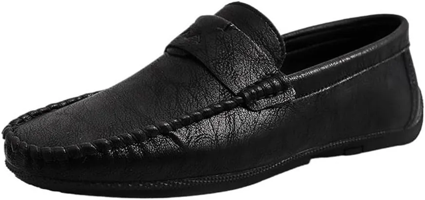 Mens Loafers Vegan Leather Round Toe Comfortable Flexible Anti Walking Shoes Party Casual Solid Color Slip On